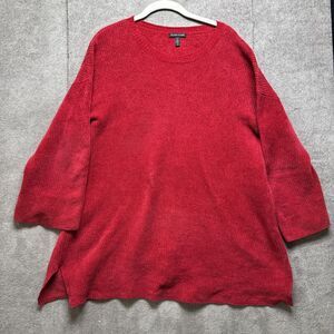 Eileen Fisher Sweater Womens L Red Pullover Ribbed‎ Bell Sleeve Organic Cotton